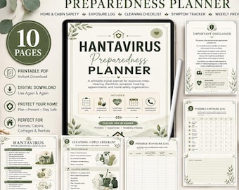Piano di preparazione all'Hantavirus in formato PDF, registro di esposizione stampabile, lista di controllo per la pulizia, monitoraggio dei sintomi, download digitale per Goodnotes.