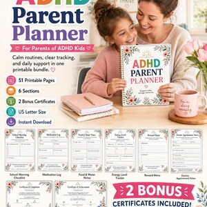 ADHD Parent Planner, Assignment Tracker, Homework Planner, Kids Routine Chart & Medication Tracker PDF