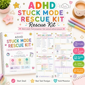 Dopamine Planner for ADHD Task Paralysis, Waiting Mode, Body Doubling, Printable US Letter PDF