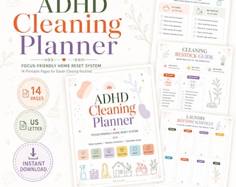 Agenda per le pulizie per persone con ADHD, programma e lista di controllo per le pulizie, pianificatore per riordinare, pulizie settimanali, formato PDF US Letter