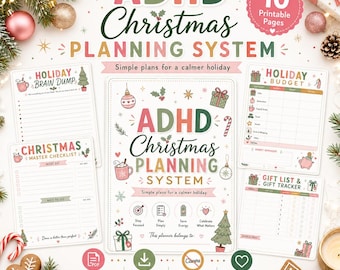 ADHD Christmas Planner Printable, Holiday Checklist, Gift Tracker, Budget, December Calendar & Meal Planner PDF