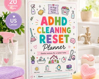 Pianificatore di pulizie per persone con ADHD, lista di controllo per pulizie amichevoli in PDF, pianificatore di riordino stampabile negli Stati Uniti, programma di ripristino giornaliero