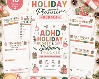 ADHD Holiday Budget Planner, Christmas Gift Tracker, Shopping List, Black Friday Deals & Online Order Tracker PDF