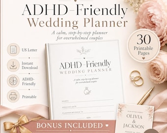 ADHD Wedding Planner Printable, Wedding Checklist, Wedding Planning Binder, US Letter PDF, Canva Invitation Bonus