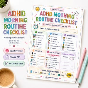 Lista di controllo per la routine mattutina in caso di ADHD, pianificatore della routine giornaliera, funzioni esecutive, tutto in un unico PDF