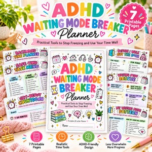 Utskrivbar ADHD-väntelägesplanerare, tidsblindhet, checklista för exekutiva funktioner i PDF-format, förberedelserutin