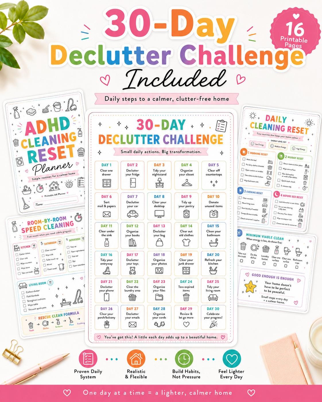 ADHD Cleaning Planner Bundle PDF, A4 Printable Home Checklist ...