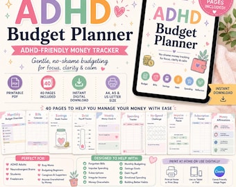 ADHD Budget Planner Printable, No-Shame Money Tracker PDF, Bills, Savings, Debt & Spending Log