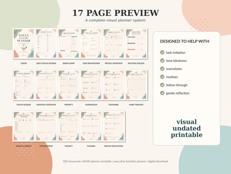 Executive ADHD Planner Printable PDF, Focus Flow, Routines and Organization image 4
