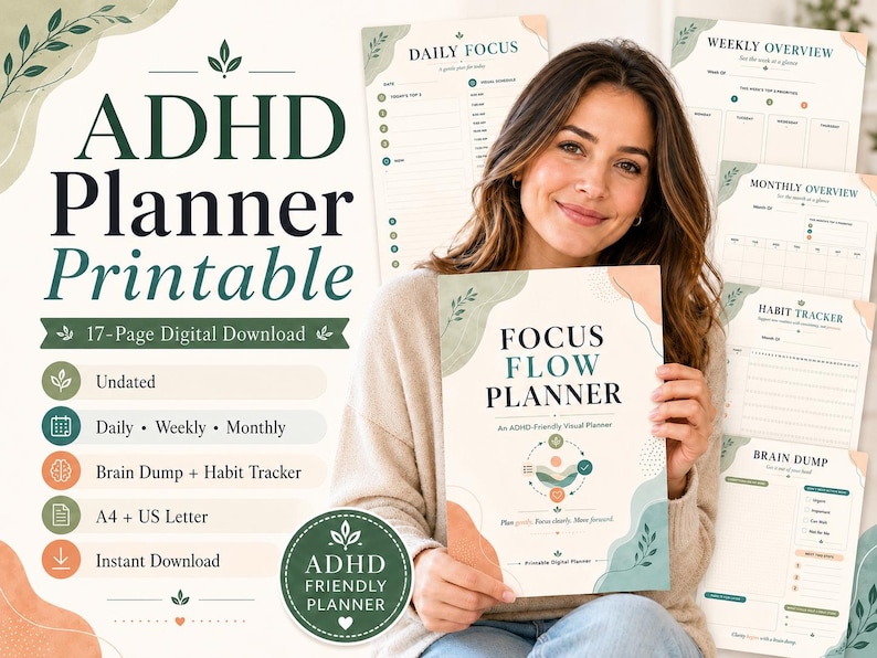 Executive ADHD Planner Printable PDF, Focus Flow, Routines and Organization image 1