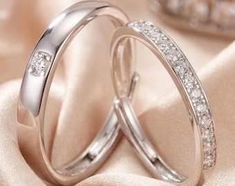 Ensemble de bagues pour couple en moissanite en argent sterling 925, alliances assorties, bagues de promesse pour elle et lui, cadeau de fiançailles pour les amoureux