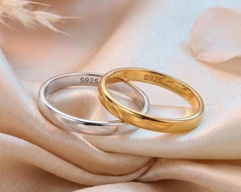 Fedi nuziali in oro 18 carati da 2 mm, vestibilità comoda e bombata, anello nuziale minimalista, anello sottile impilabile, fatto a mano, regalo per la coppia, personalizzato
