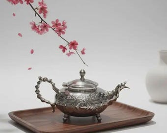 Tetera de plata ornamentada – Tetera antigua con grabado floral
