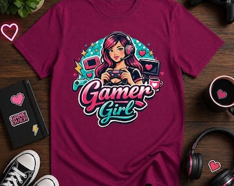 Female Gamer T-Shirt – Gamer Girl Alert Queue Design, Cute Funny PC Gaming Shirt, Pink Aesthetic Gift for Her