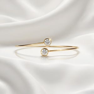 Elongated Moissanite Bypass Bangle • Open Cuff Bracelet • 925 Sterling Silver • Gift for Her.