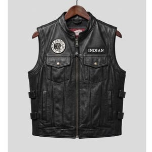 Kamizelka skórzana Indian Rider Style dla mężczyzn – klasyczna czarna kurtka motocyklowa bez rękawów