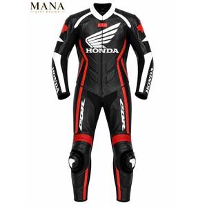 Honda CBR Einteiliger Motorradrennanzug | Schwarzer und roter Leder-Bikeranzug