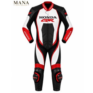 Honda CBR Einteiliger Leder-Rennanzug | Motorradanzug in Schwarz, Weiß und Rot