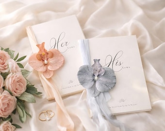 Juego de 2 libros de votos matrimoniales, libro de votos para él y para ella, libros de votos modernos con cinta de seda, libro de votos para la ceremonia personalizado, recuerdo de boda personalizado