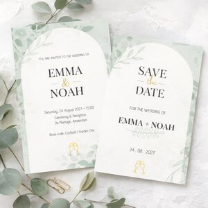 Minimalist Greenery Wedding Invitation Template – Editable Botanical Invite for Canva – Modern Printable Set