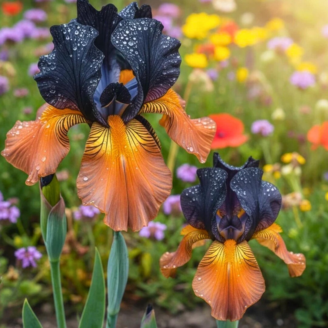 Dark Bearded Iris Seeds 50 Pcs, Black Bronze Ruffled Iris Flowers, Rare ...