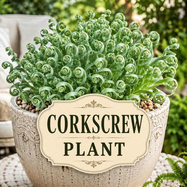 Healthy established Albuca spiralis growing in a decorative pot with abundant curls.
