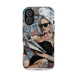 Retro Glam Woman Reading Magazine phone case | Magnetic Impact-Resistant Case