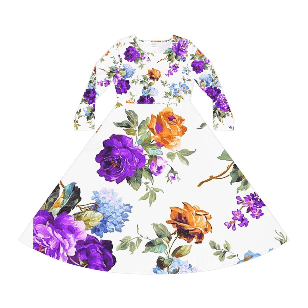 Watercolor Floral Long Sleeve Dress | Painterly Garden Blooms, Feminine ...