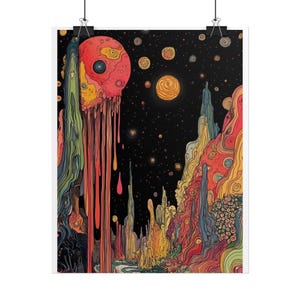 Psychedelic Dripping Planet Rolled Poster | Cosmic Surreal Landscape image 3
