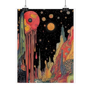 Psychedelic Dripping Planet Rolled Poster | Cosmic Surreal Landscape image 4