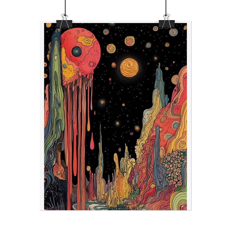 Psychedelic Dripping Planet Rolled Poster | Cosmic Surreal Landscape image 4