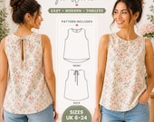 Sleeveless Top Sewing Pattern PDF | Women Tank Top Pattern | diy top pattern | Printable A4 A0 US Letter | Sizes UK 6–24