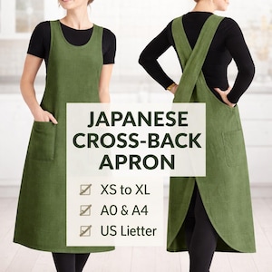 クロスバックリネンエプロン（日本製）の縫製パターン PDF（XS-XL）デジタルダウンロード
