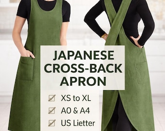 Patrón de costura de delantal japonés de lino con espalda cruzada (PDF, tallas XS-XL) Descarga digital