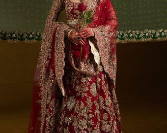 Deep Maroon Designer Bridal Dress Pakistani Indian Party Wear Wedding Nikah Barat Festive Outfit
