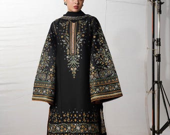 Latest black lawn salwar kameez festive eid dress party guest outfit