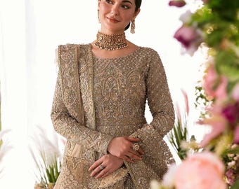 Embellished gold Bridal dress pakistani indian wedding barat william festive outfit