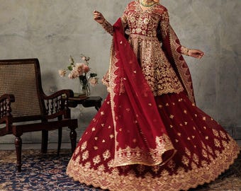 Latest red bridal barat wedding dress Pakistani Indian nikkah william navatri guest outfit