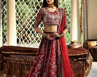Latest wedding formal red lehenga pakistani indian wedding nikkah barat eid festive guest outfit