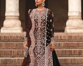 Embroidered black sharara kurta Pakistani Indian wedding dress festive outfit