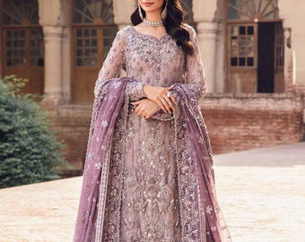Latest pakistani lilac long shirt sharare weddding willliam guest outfit