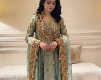 Luxury masory hand embellished pishwas pakistani indian wedding dress