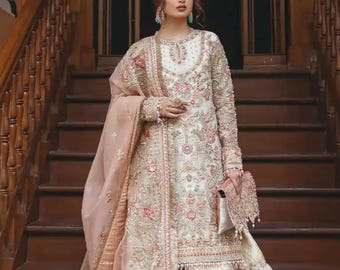 OFF white pink Nikkah sharara set pakisatni indian wedding guest Eid festive outfit