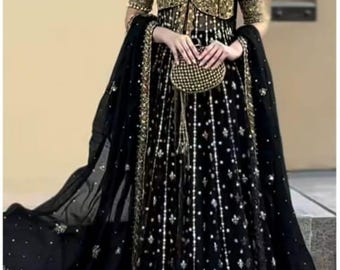 Black maxi frock pakistani indian wedding dress bridal nikkah guest outfit