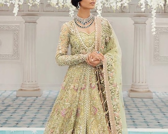Designer maxi pishwas handmade Embellished pakistani indian wedding guest outfit