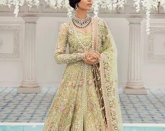 Designer maxi pishwas handmade Embellished pakistani indian wedding guest outfit
