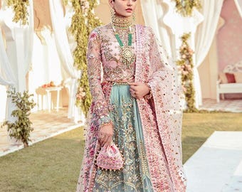 Pink see green lehenga choli pakistani indian wedding nikkah barat william guest outfit