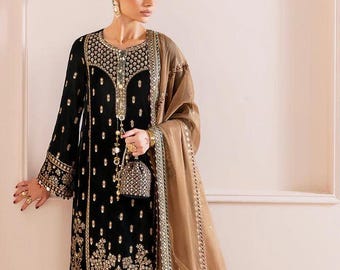 Latest balck velvet salwar kameez festive party wear wedding gift outfit