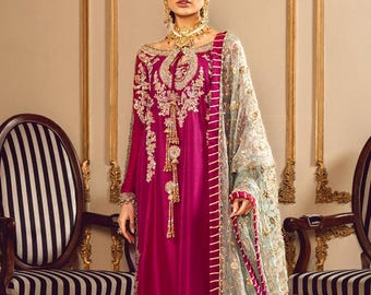 Raw silk salwar kameez party dress aqua green dupatta eid festive wedding guest outfit