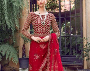 Latest red saree pakistani indian wedding eid festive guest nikkah outfit